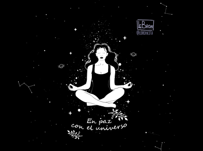 En paz con el universo blackandwhite digitalart illustration lineart minimal vector yoga