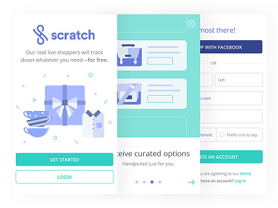 On-boarding screens app gift illustration mobile on boarding scratch screens shopping walkthrough