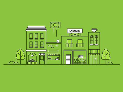 Small Businesses illustration line small business stores town