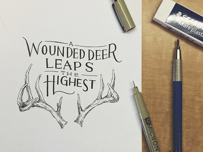 Wounded Deer Illustration antler deer drawing emily dickinson hand lettering illustration lettering quote sketch typography