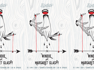Windoe & Margaret Glaspy Show Poster arrow bones deer hand hand lettering illustration music poster spokane the bartlett windoe