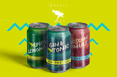 On The Fly Cocktails can dry fly fishing fly fishing gin tonic lemonade moscow mule packaging