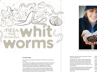 The Mighty Whit-worms compost editorial hand lettering illustration spokane whitworth worms