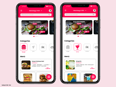 Daily UI #043 - Food/Drink Menu 43 app app mobile daily ui dailyui design drink food fooddrink menu restaurant ui