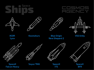 Spaceships Icons bfr blue origin falcon heavy its kosmokurs soyuz spaceship spacex vessel virgin galactic xcor