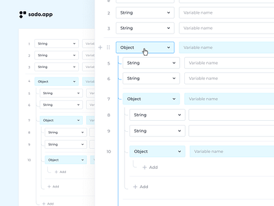 Document Model Structure Highlighting app document model finance interface low code sado.app tree ui ux