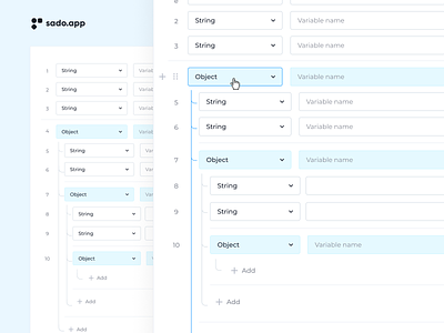 Document Model Structure Highlighting app document model finance interface low code sado.app tree ui ux