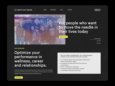 Website Design for Great Day Squad branding design graphic design grid landing page layout logo sports texture type typography ui ux video web web design