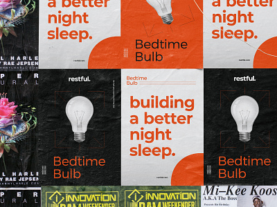 Bedtime Bulb Posters asset assets branding design flat icon illustration logo orange poster typography
