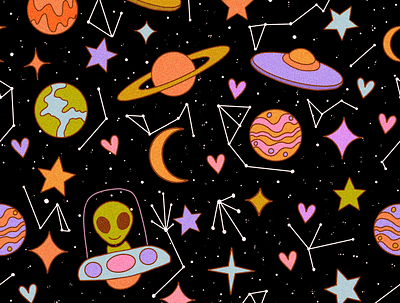 Take A Trip With Us 70s aliens design digital art digital illustration digital painting illustration nft nfts seamless seamless pattern space spacey stickers trippy trippy designs ufo vintage design