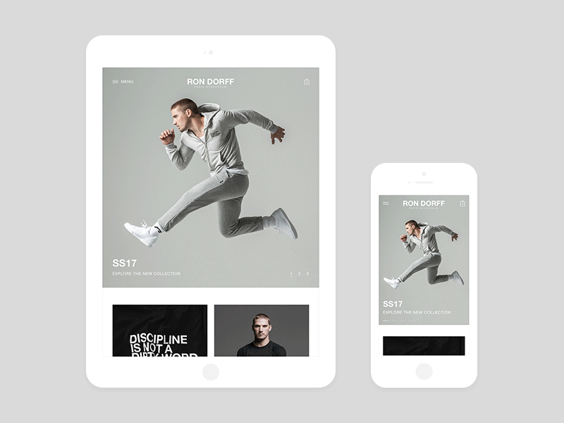 RON DORFF - Homepage, tablet & mobile back end e commerce fashion front end ron dorff shopify ui ux website