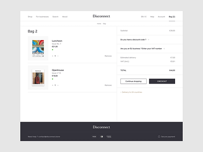 Disconnect - VAT exemption for EU businesses bag cart disconnect ecommerce eshop grid magazine responsive sale ui ux vat website