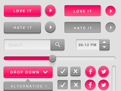 Love or hate UI buttons grey gui hover normal photoshop pink ui web element