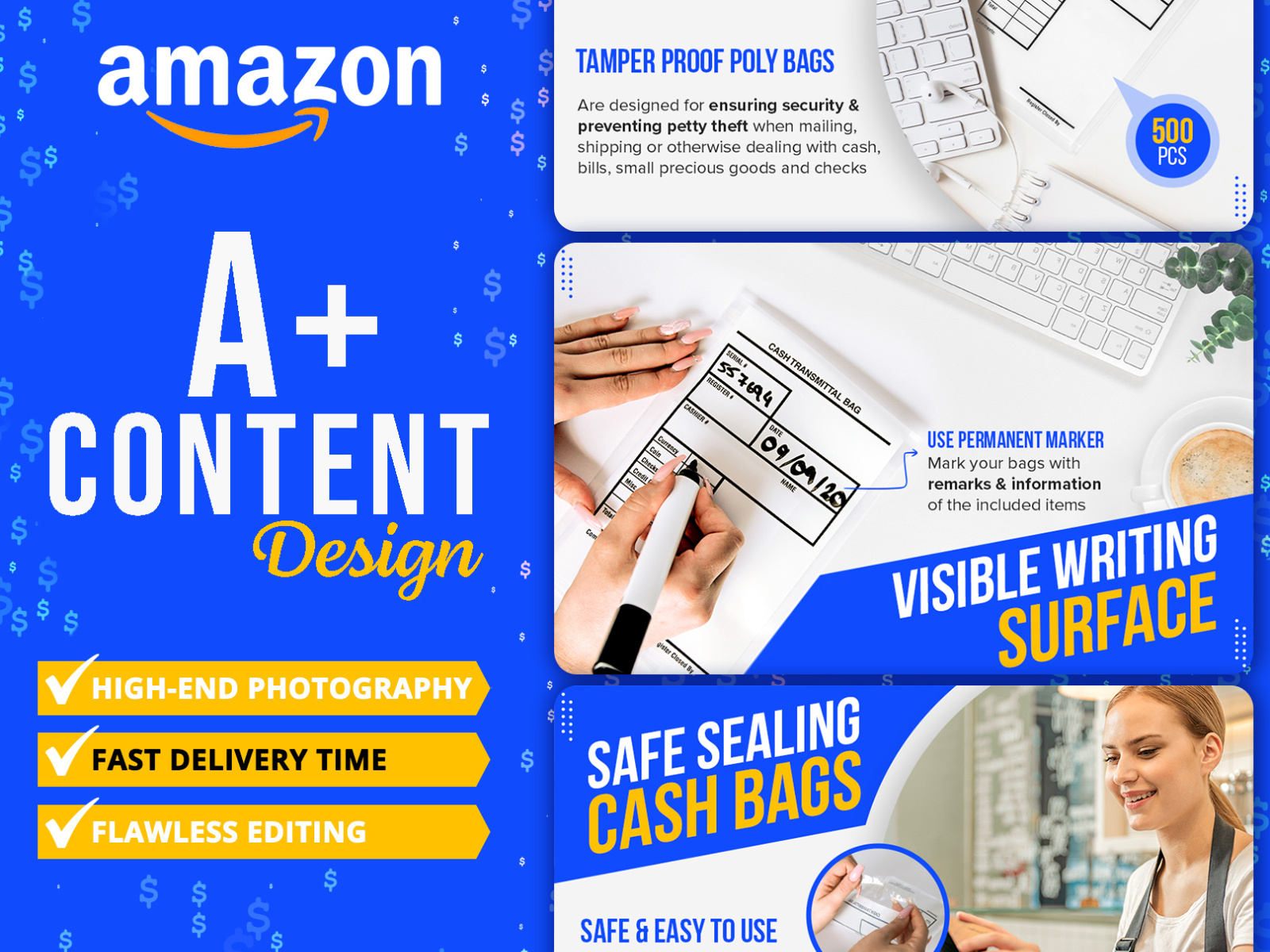 Amazon Enhanced Brand Content/A+ design for cash bags by Sandra Andreea