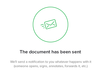 The document has been sent alert empty icon mail message screen sent splash window