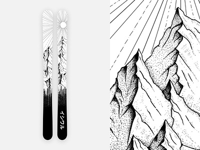 Ski design black and white hand draw mountains ski ski design winter winter sport