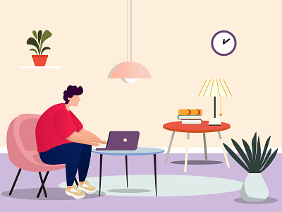 Happy freelancer working from home. character design design flat design flat illustration graphic design illustration illustrator vector