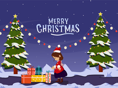 Merry Christmas background branding character design christmasbanner design flat design flat illustration graphic design illustration merry christmas snow tree vector