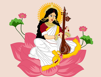 Sarawati Puja. branding character design design flat design flat illustration graphic design illustration logo vector