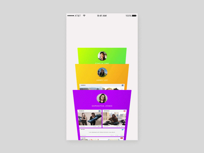 Peek card concept gradient interact mobile motion social media ui ux