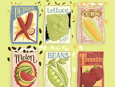 Vintage Inspired Seed Packet Illustration food illustration fruit handlettered illustration lettering lettering art packaging seeds typography vegetable vintage