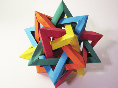 Five Intersecting Tetrahedra 3d handmade paper