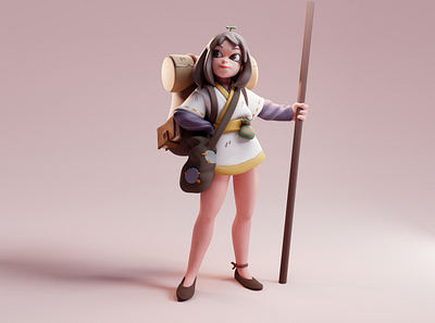 Traveler 3d blender character color cute girl illustration isometric lighting lowpoly render sculpt