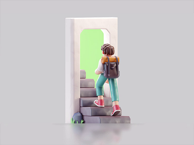 Step-up 2d 3d animation blender character color cute illustration isometric lowpoly