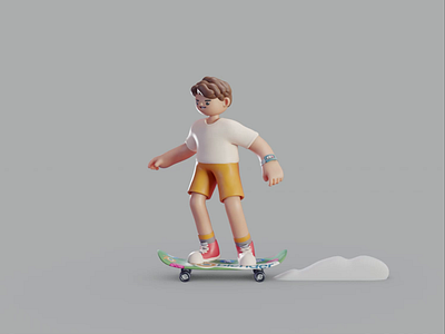 Kick-flip 2d 3d animation blender character illustration isometric kick-flip lowpoly skateboard