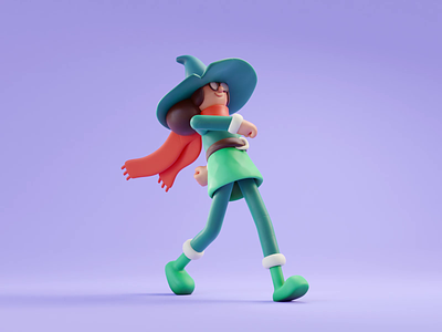 Happy walk cycle 3d animation blender character color cute design illustration isometric lowpoly walkcycle witch