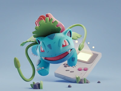 Ivysaur 3d animation blender character color cute design illustration isometric lowpoly nintendo pokemon