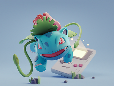 Ivysaur 3d animation blender character color cute design illustration isometric lowpoly nintendo pokemon