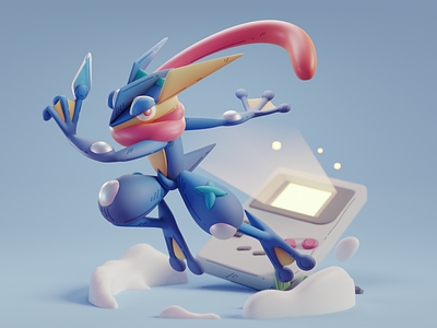Greninja 2d 3d animation blender character color cute design illustration isometric lowpoly pokemon
