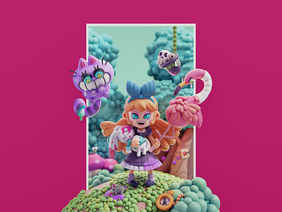 Alice in the wonderland 2d 3d animation blender character cute disney fanart game illustration isometric lowpoly