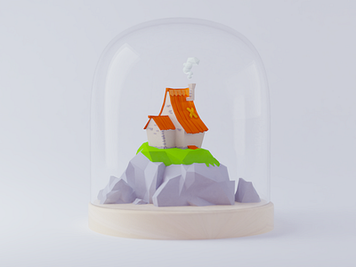 Island 3d blender color glass house island lowpoly render toy