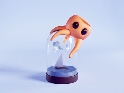 Octopus 3d blender boat character cloud color cute design glass illustration lighting lowpoly octopus render sea