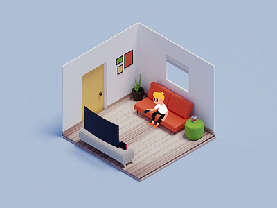 Game room 2d 3d blender character color cute illustration isometric lowpoly nintendo switch render