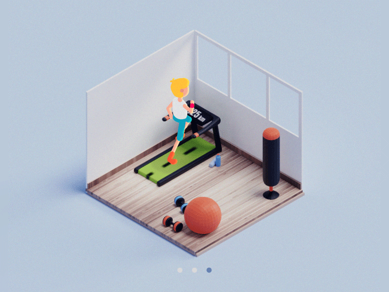 Gym room 2d 3d animation blender color cute illustration isometric lowpoly render