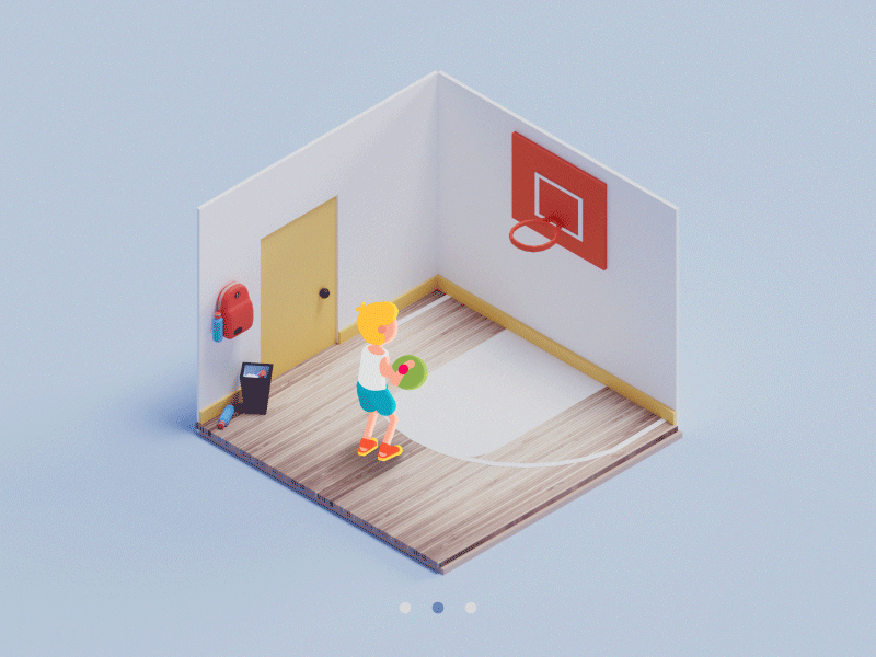 Basketball room 2d 3d animation basketball blender character color cute gif illustration isometric lowpoly render