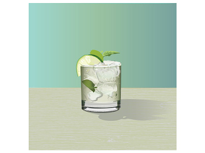 Mojito print illustration bar glass grain ice lime mixed drink mojito summer time wood