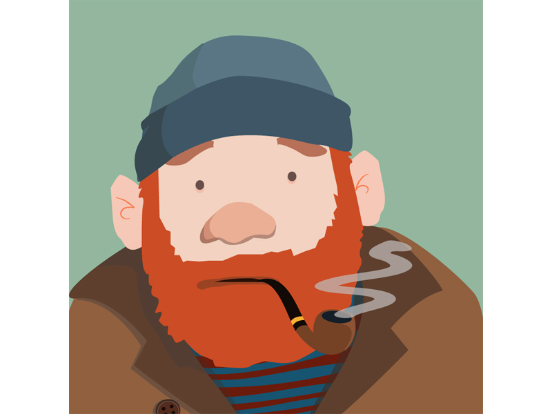 Mortimer the Sailor character cartoon ears beard overcoat smoke sailor beanie pipe