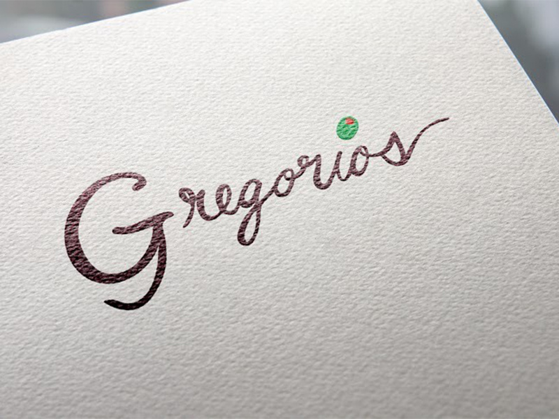 Gregorios logo menu paper logo script olive italian restaurant