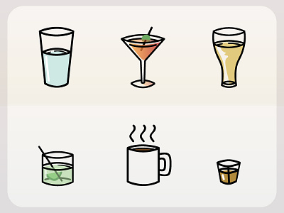 Drink icons bar beer coffee cup glass martini mojito shot water