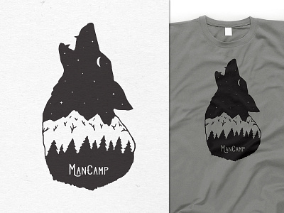 Mancamp men's retreat logo camp camping coyote man men moon night sky wolf