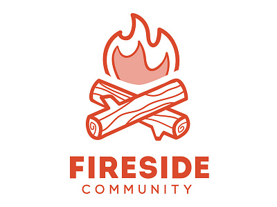 Fireside logo branding community fire fireside log orange podcast wood