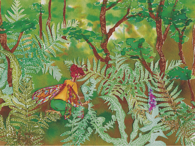 The Ferngarderner botanical botanical art childrens book illustration collage collage art elf fairy fantasy fantasy art fantasyart fern forest forest illustration illustration lino linocut multimedia nature