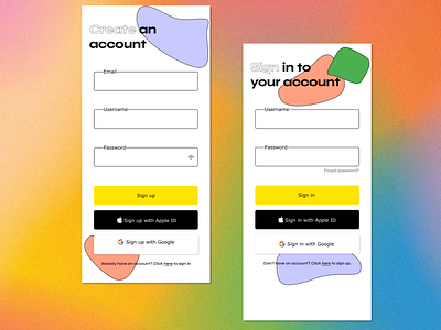 Create an account/Sign in Forms design form ios log in mobile design sign up ui