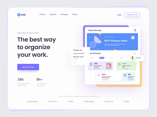 Project management tool Landing Page by Southtech Designs on Dribbble