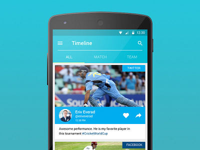 Cricket Stream App android clean cricket flat lolipop material design sport ui user experience user interface ux world cup