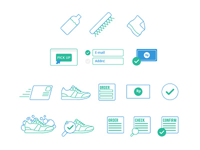 Icon Set for Sneakers Cleaner clean flat icon icon set illustration line